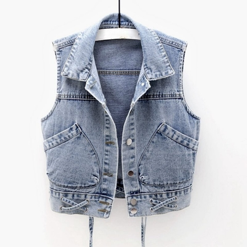 Pocket slim denim vest for women