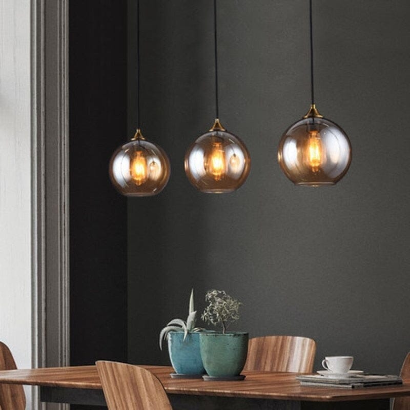 Brass Glass Spherical Edison Filament Pendant Light