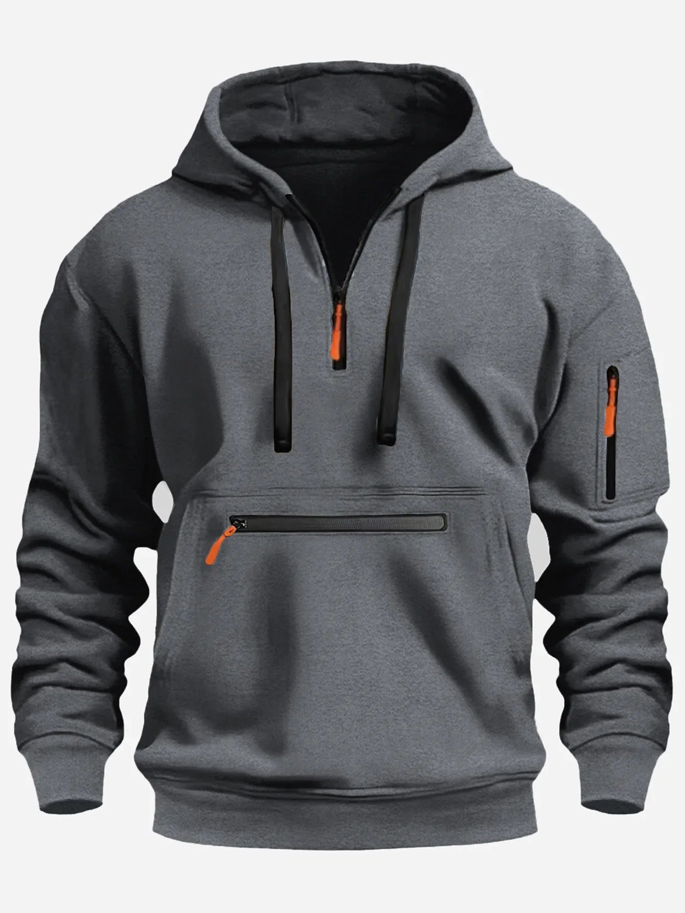 Men’s Fleece Sweatshirt – Loose Fit – Half Zip – Hooded – Ribbed Cuffs – Zipper Pockets