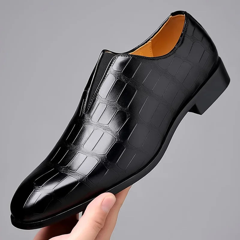 Crocodile-embossed slip-on shoes for men