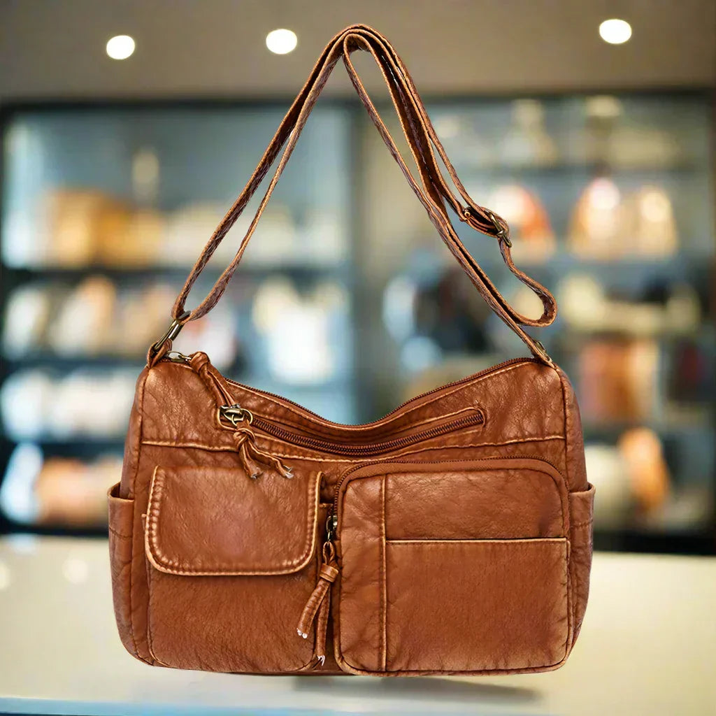 Vintage leather shoulder bag for women