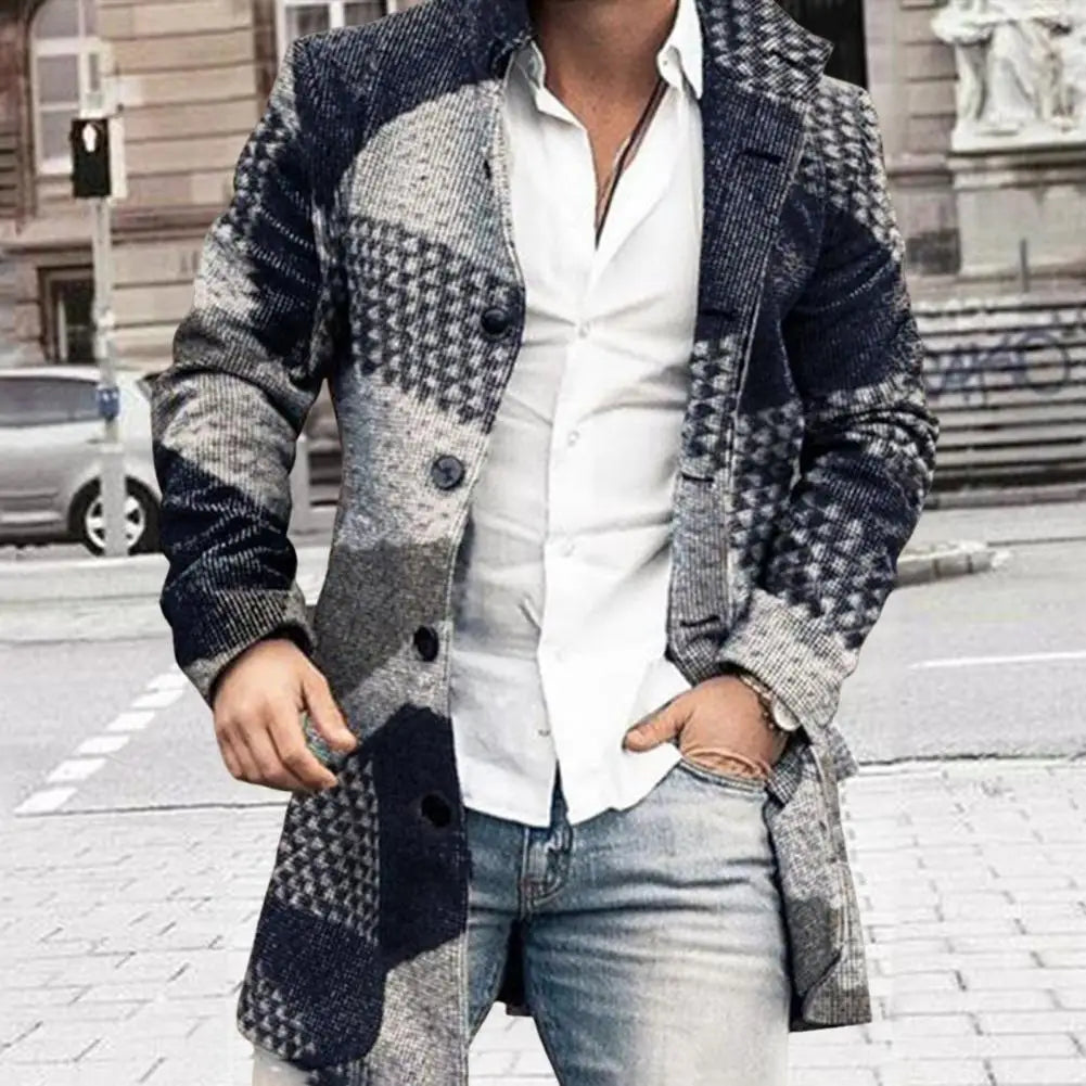 Single breasted lapel long jacket for men