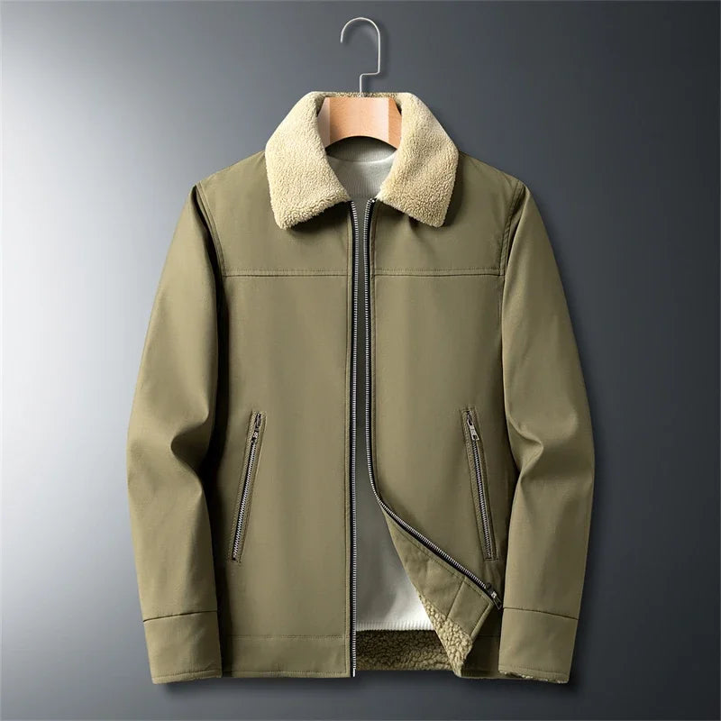 Full zip fleece sherpa collar jacket for men