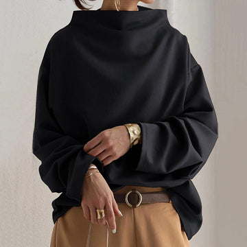 Rosie Cotton Oversized High-Neck Top | Drop Shoulder Casual Top
