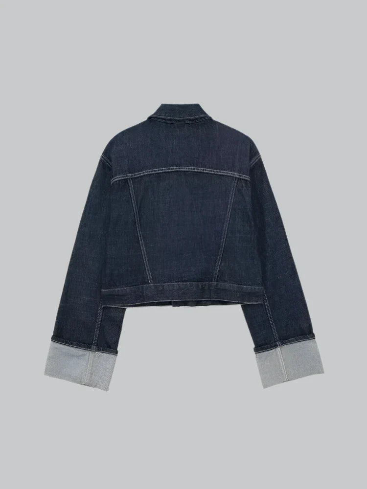 Vintage rolled sleeve denim jacket for women