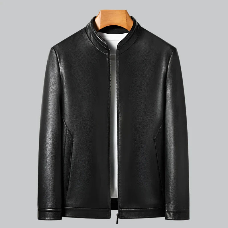 Sheep leather mock collar jacket for men