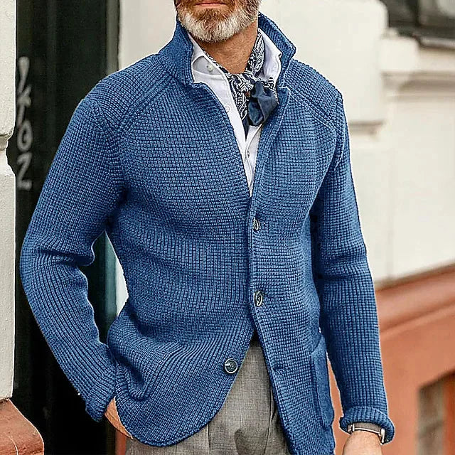 Stand collar knitted cardigan for men