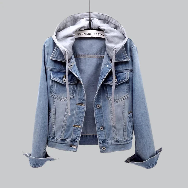 Button down hoodie denim jacket for women