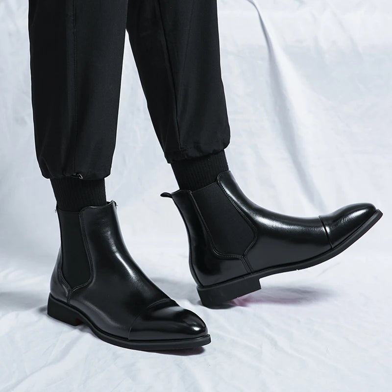 Men’s Leather Chelsea Boots – Slip-On – Cap Toe – Sleek Fit – Ankle Length