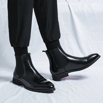 Men’s Leather Chelsea Boots – Slip-On – Cap Toe – Sleek Fit – Ankle Length