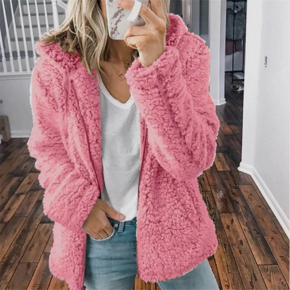 Cozy warm fleece teddy hoodie jacket for women