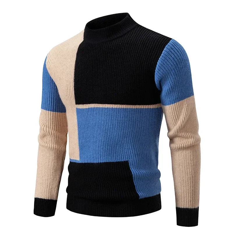 Colorblock knit pullover sweater for men