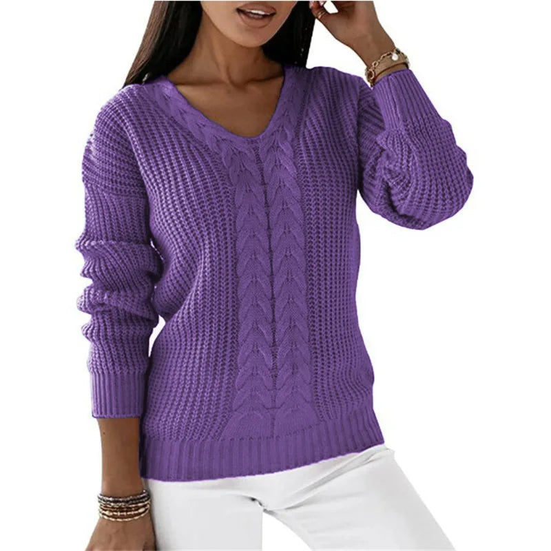 Vintage long sleeve v-neck knit sweater for women