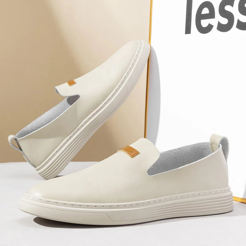 Men's Leather Moccasins – Slip-On Low Profile – Cushioned Sole – Casual Fit