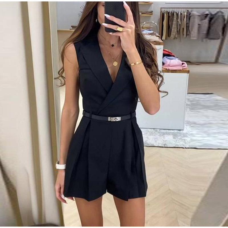 Slim fit wrap belted romper for women