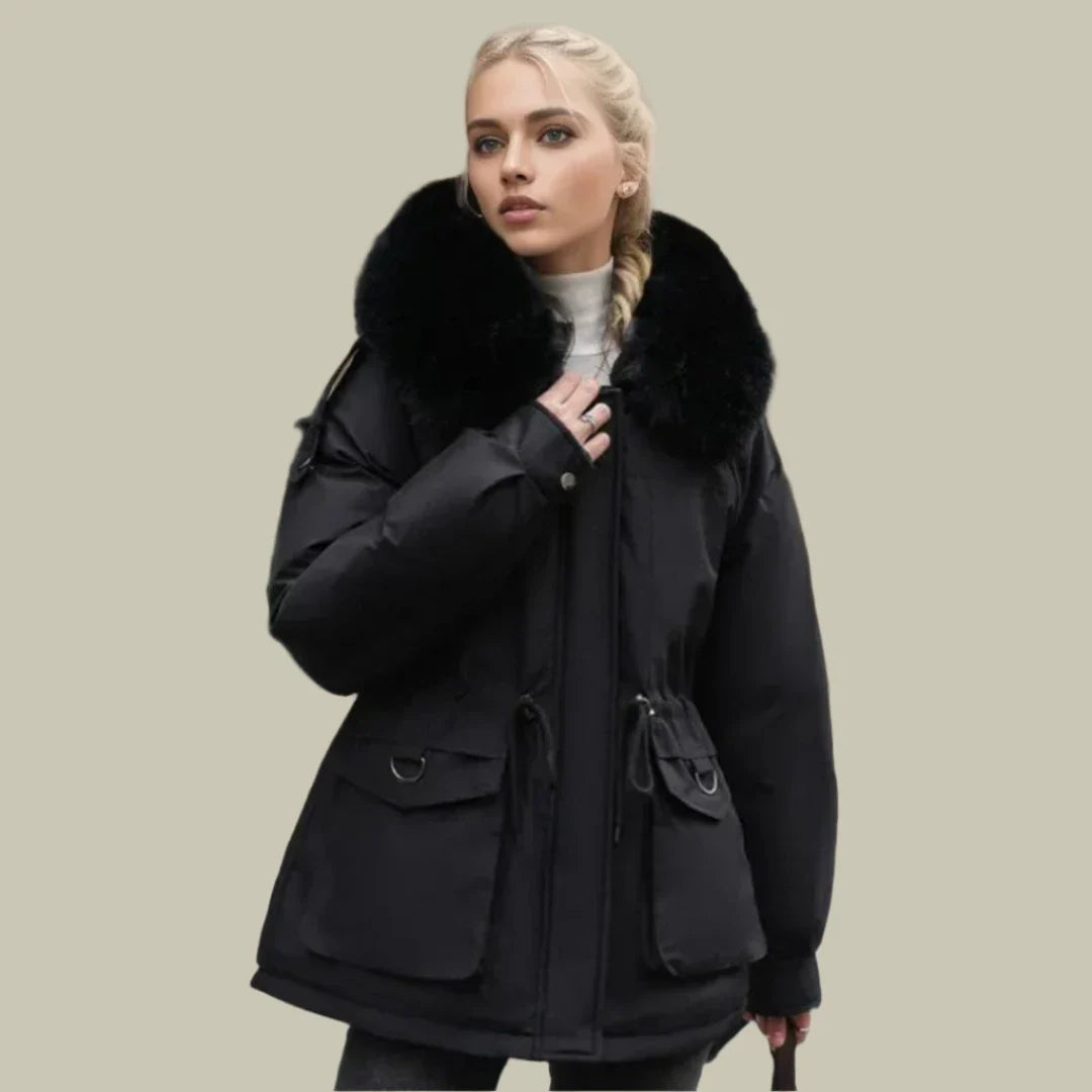 Furry hoodie winter parka jacket for women