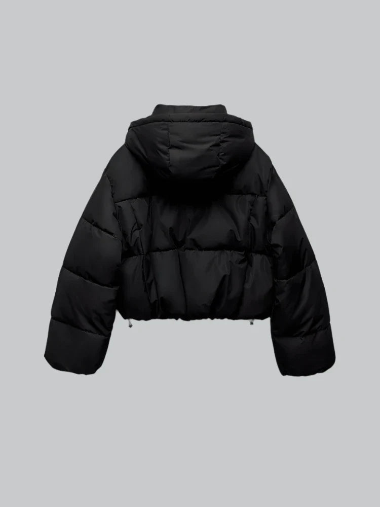 Cropped waterproof hooded puffer jacket for Women