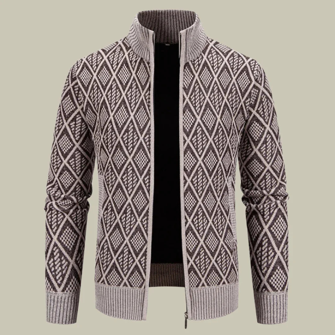 Plaid retro fleece zip up cardigan for men