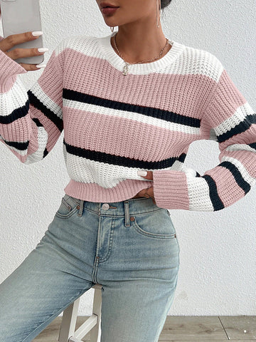 Pull-over long sleeve crop knit sweater for women