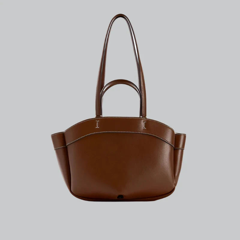 Retro double handle leather tote bag for women