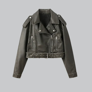 Vintage leather belted jacket for women