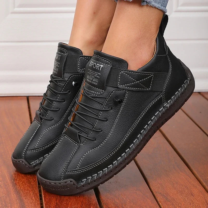 Women’s Sneakers – Low-Top Lace-Up – Faux Leather Detail – Anti-Slip Sole – Casual Fit
