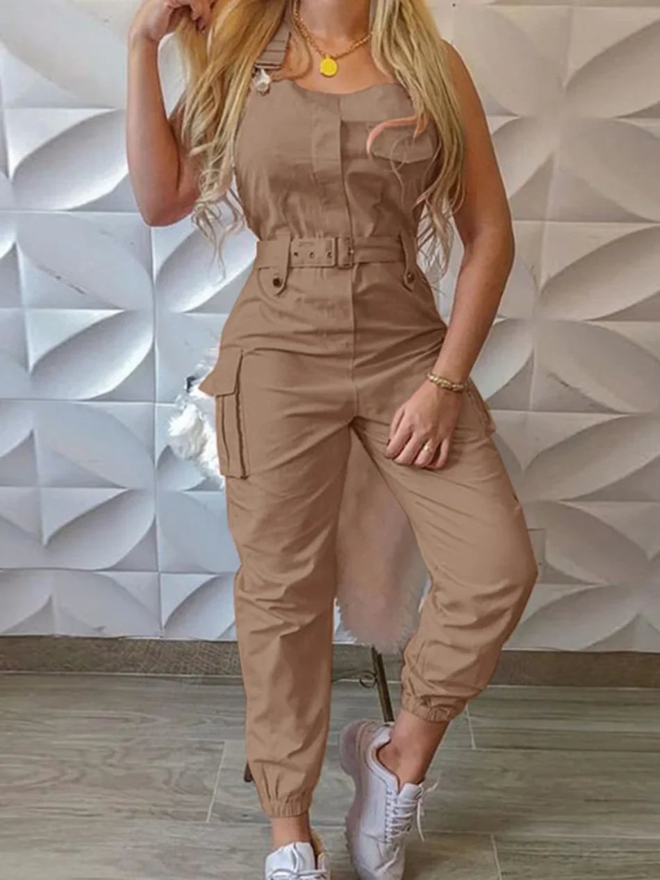 Sleeveless cargo jumpsuit for women