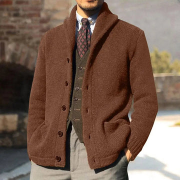 Men’s Cardigan – Regular Fit Knit – Shawl Collar – Button Front – Side Pockets