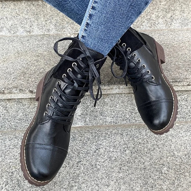 Retro ankle military boots for women