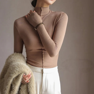 Women’s Turtleneck Top – Slim Fit – Stretch Fabric – Long Sleeve – Minimalist Design