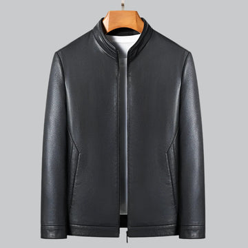 Sheep leather mock collar jacket for men