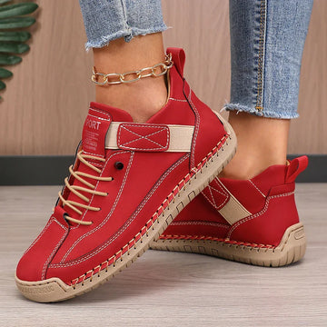 Women’s Sneakers – Low-Top Lace-Up – Faux Leather Detail – Anti-Slip Sole – Casual Fit