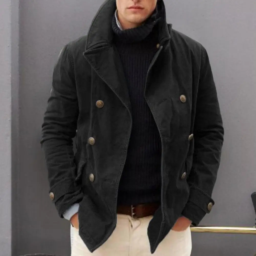 Double breasted turn-down collar coat jacket for men