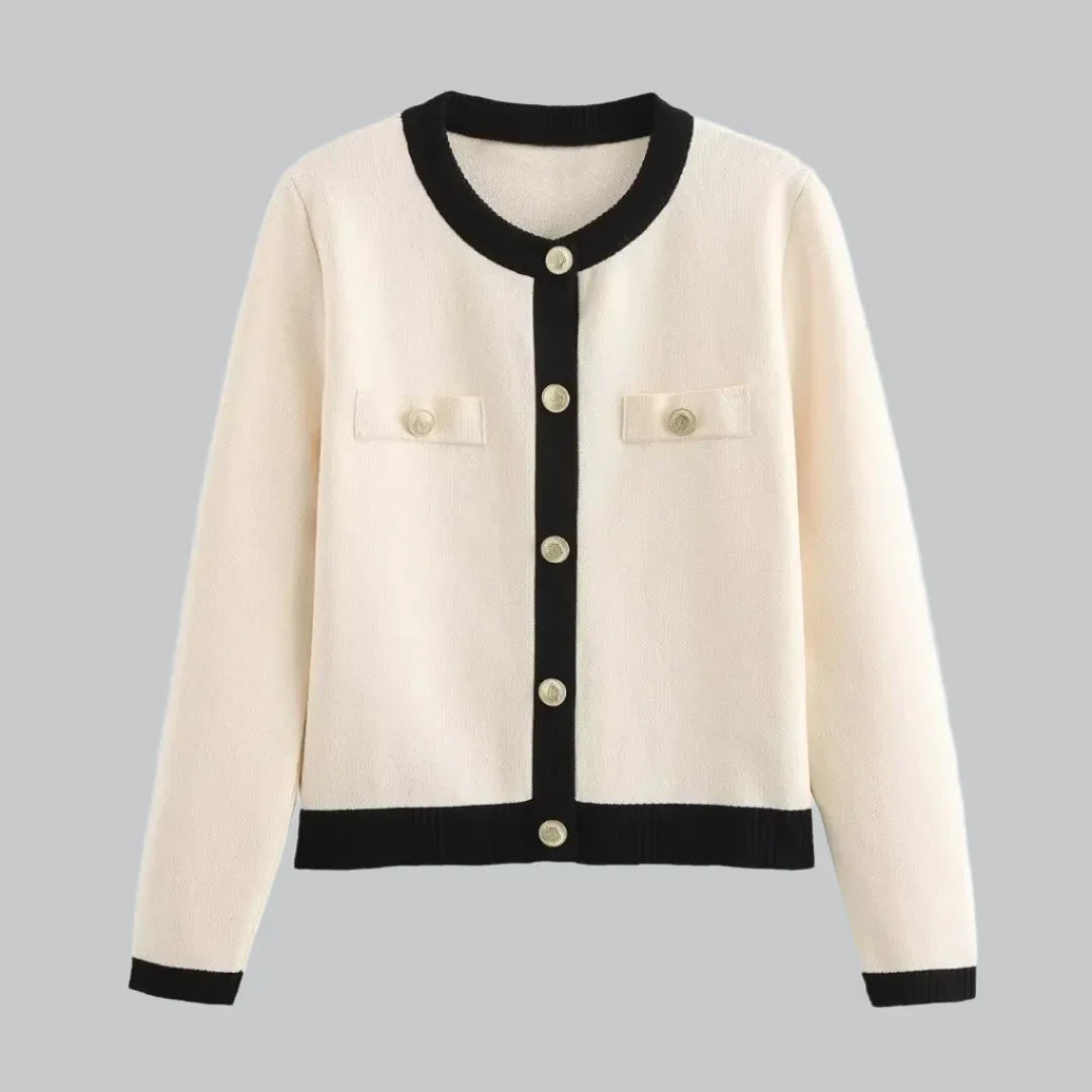 Gold buttoned knit cardigan for women