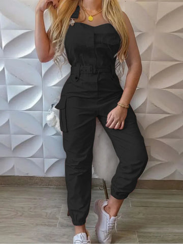 Sleeveless cargo jumpsuit for women