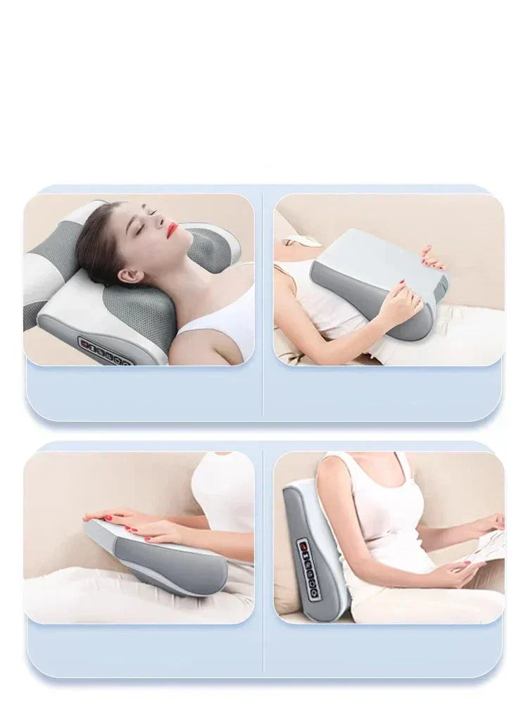 PU Leather Ergonomic Heated Massage Pillow