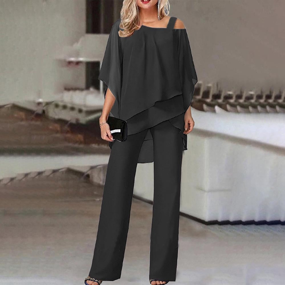Women’s Co-ord Set – Off-Shoulder Top & Wide-Leg Trousers – Relaxed Fit – Breathable Fabric