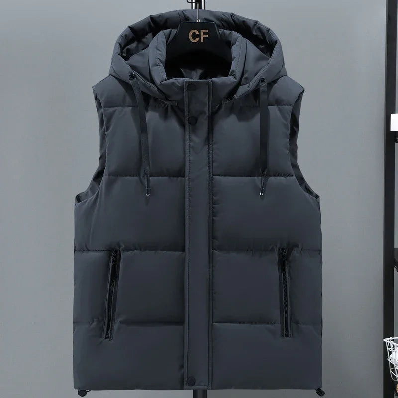 Men's Puffer Vest – Quilted Insulated Padding – Adjustable Hood – Relaxed Fit