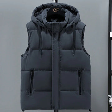 Men's Puffer Vest – Quilted Insulated Padding – Adjustable Hood – Relaxed Fit