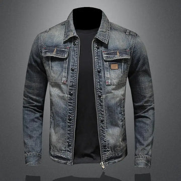 Retro button down denim jacket for men