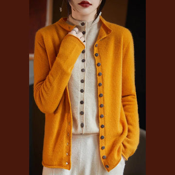 Women’s Cardigan Sweater – Relaxed Tailored Fit – Wool Knit – Button Front – Spread Collar