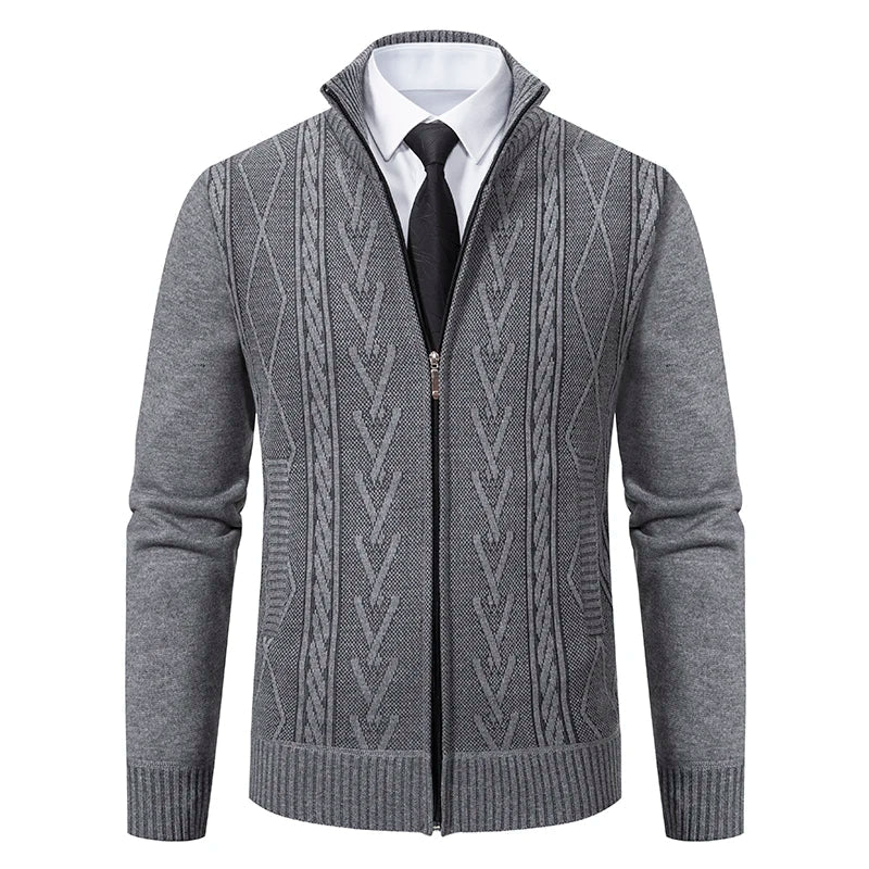 Men’s Cardigan Sweater – Slim Fit – Wool Blend – Full Zip – Cable Knit Front