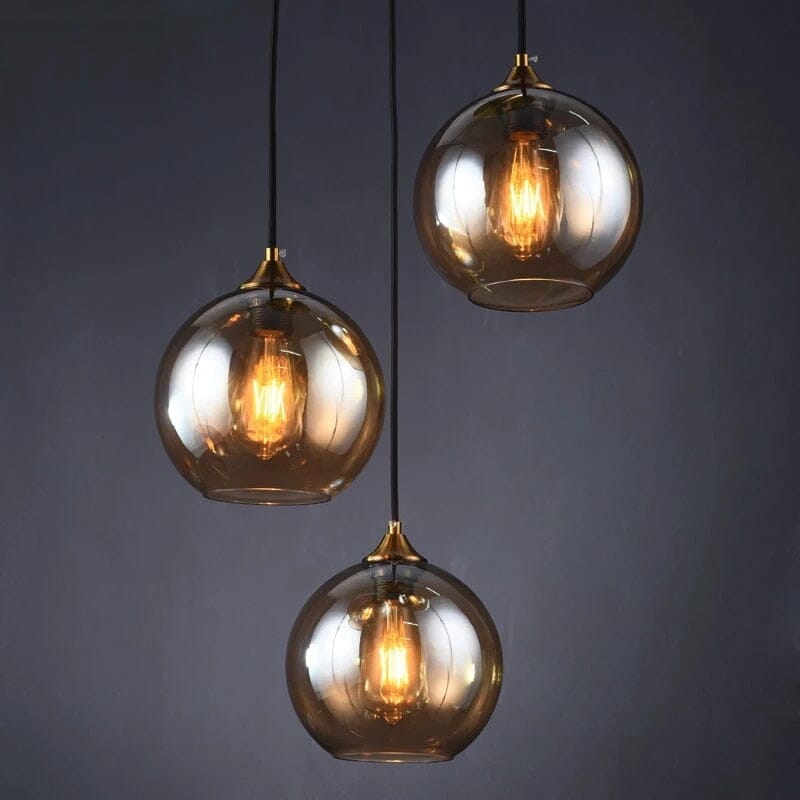 Brass Glass Spherical Edison Filament Pendant Light