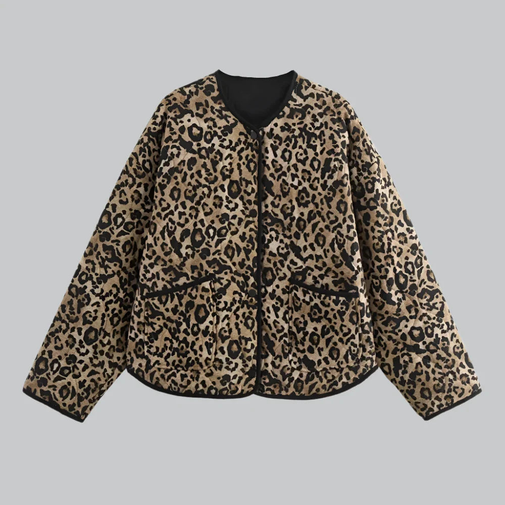 Animal Print button down quilted jacket for women