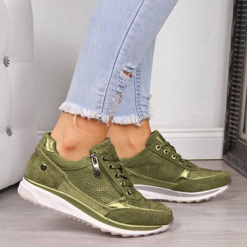 Women’s Sneakers – Breathable Mesh – Lace-Up with Side Zipper