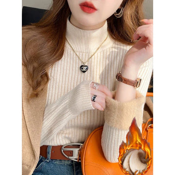 Women’s Turtleneck Sweater – Slim Fit – Ribbed Knit – Velvety Cuffs – Thermal Warmth