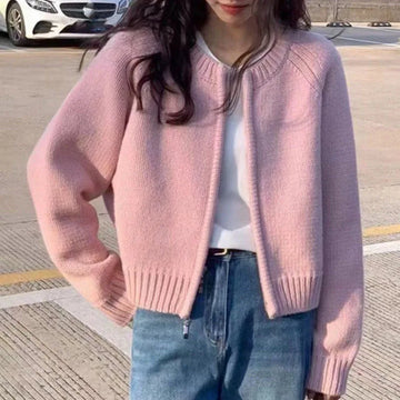 Women’s Cardigan – Wool Knit – Relaxed Fit – Cropped – Open Front – Long Sleeve