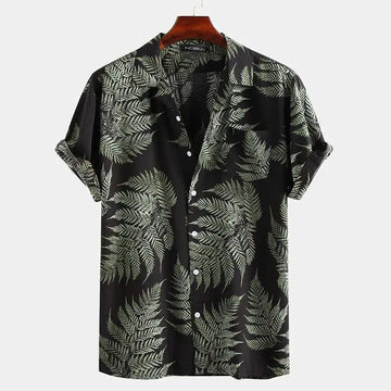 Hawaiian leaf print button down shirt for men