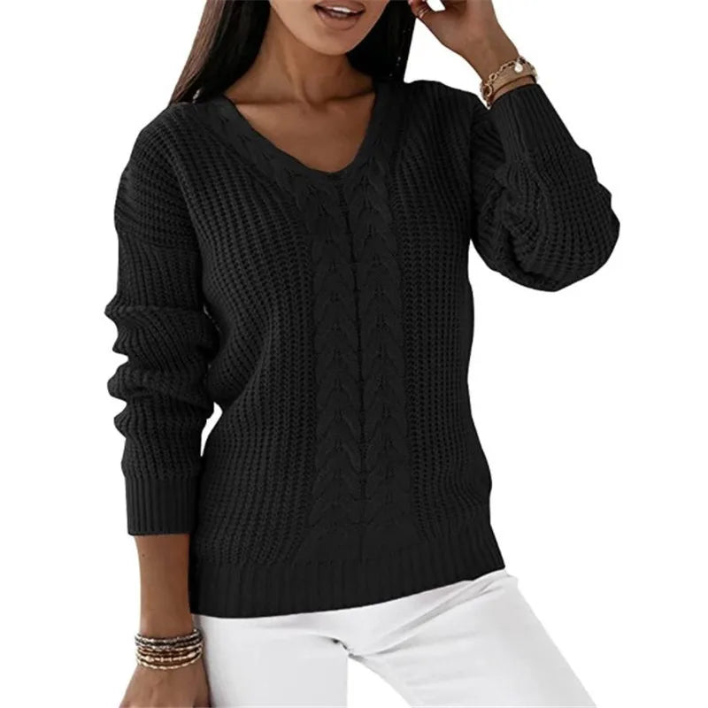 Vintage long sleeve v-neck knit sweater for women