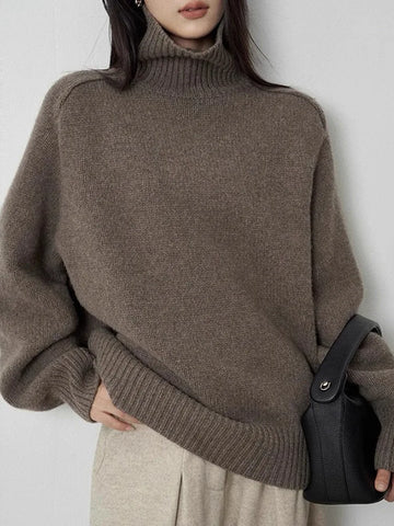 Women’s High-Neck Sweatshirt – Wool Blend – Oversized Fit – Ribbed Trim Casual Pullover